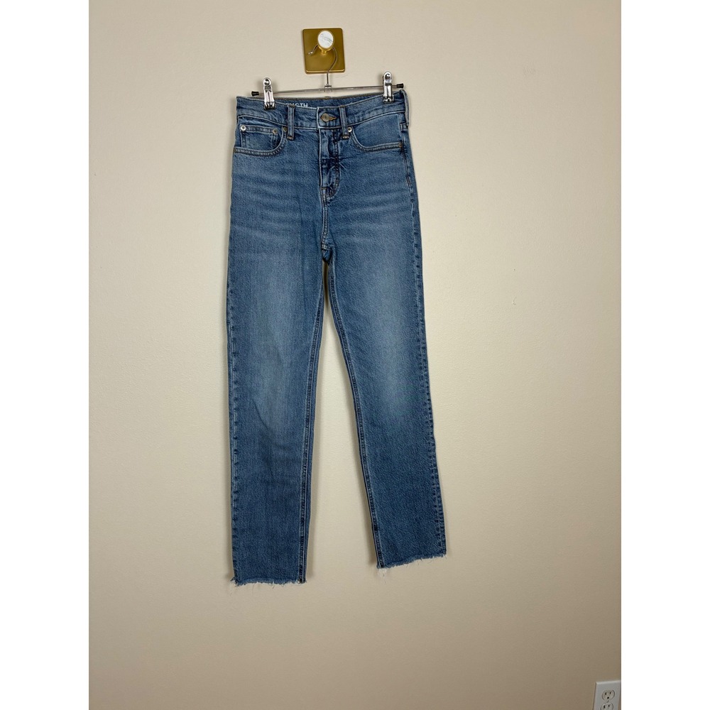 J. Crew Full Length Classic Straight Jeans Medium Wash Raw Hem 24 (K23)